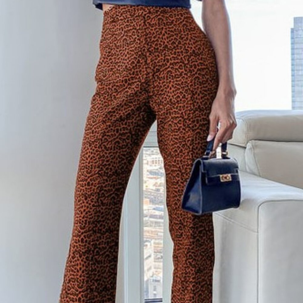 Lulu's Brown Leopard Print Trouser Pants High Waist Ankle Length Festival Small